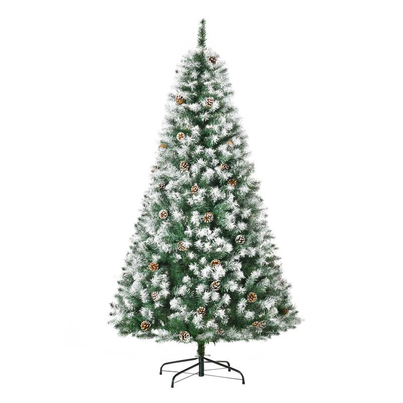 HOMCOM Unlit Snow-Dusted Tree - Realistic Branches, Pine Cones - Green