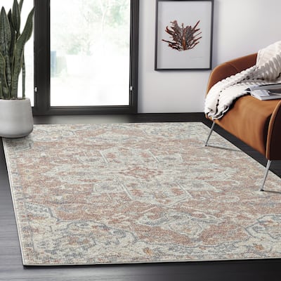 Abani MIL140A Milas Vintage Cream and Red Floral Area Rug