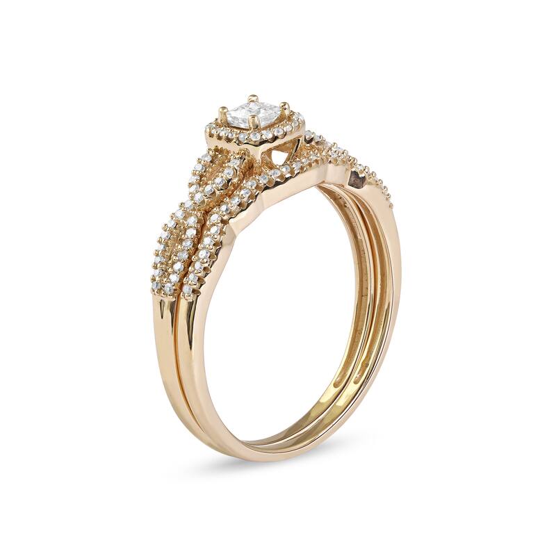 3/8ct TDW Diamond Twisted Halo Bridal Set in 10K Gold for Women