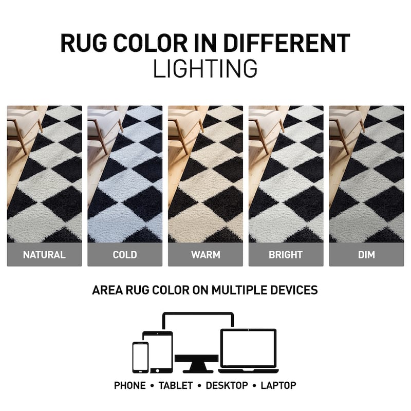 Diamond Wave Shag Rug - Cozy Feel for Living Room, Bedroom, or Entryway - Anthracite Dark Gray - Medium Pile
