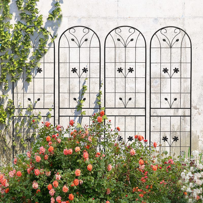 4 Pack Metal Garden Trellis Rustproof Trellis for Climbing Plants Outdoor Flower Support Black - Black