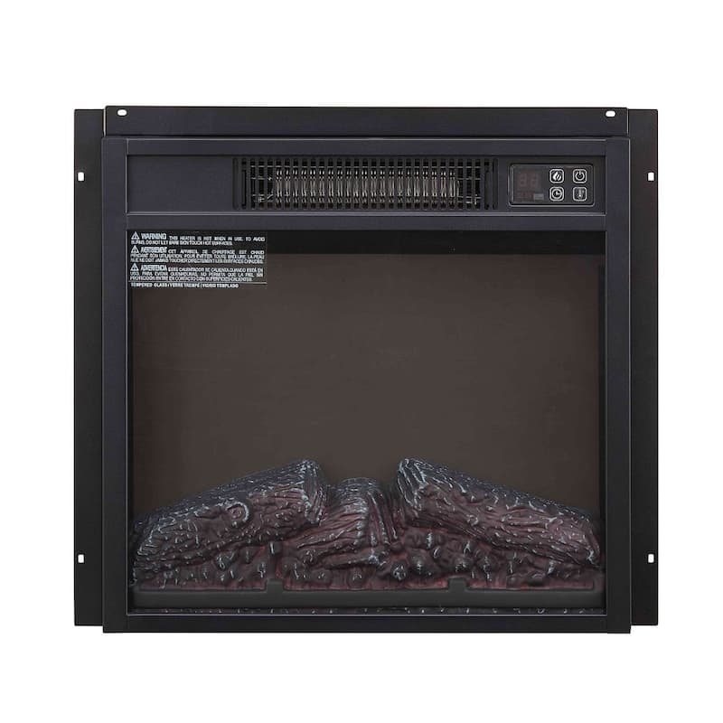 Inset Electric Fireplace 18 Inch 1400 Watt Black Glass Panel with Remote Controls