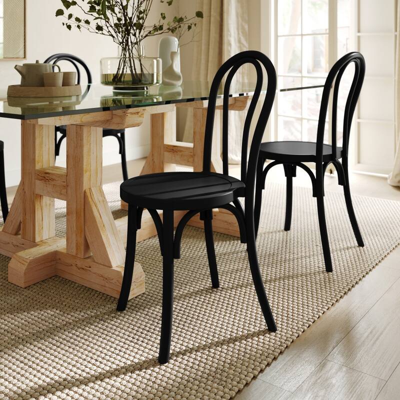 2PK Commercial Solid Wood Stackable Dining Chair with Fixed Floor Glides - 18.5"D x 16.5"W x 35.5"H