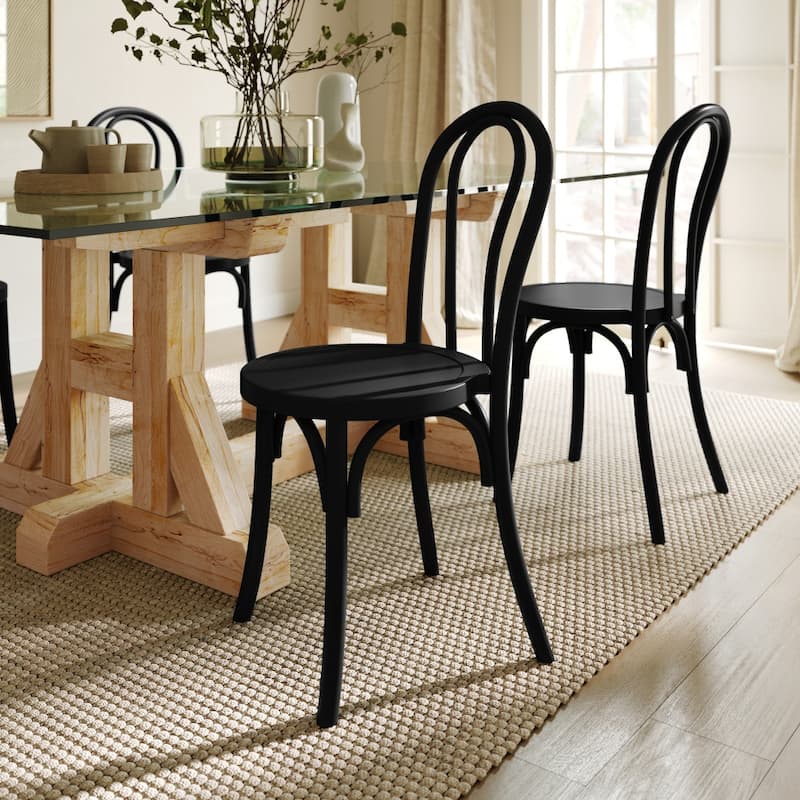 Commercial Solid Wood Stackable Dining Chair with Fixed Floor Glides - 18.5"D x 16.5"W x 35.5"H