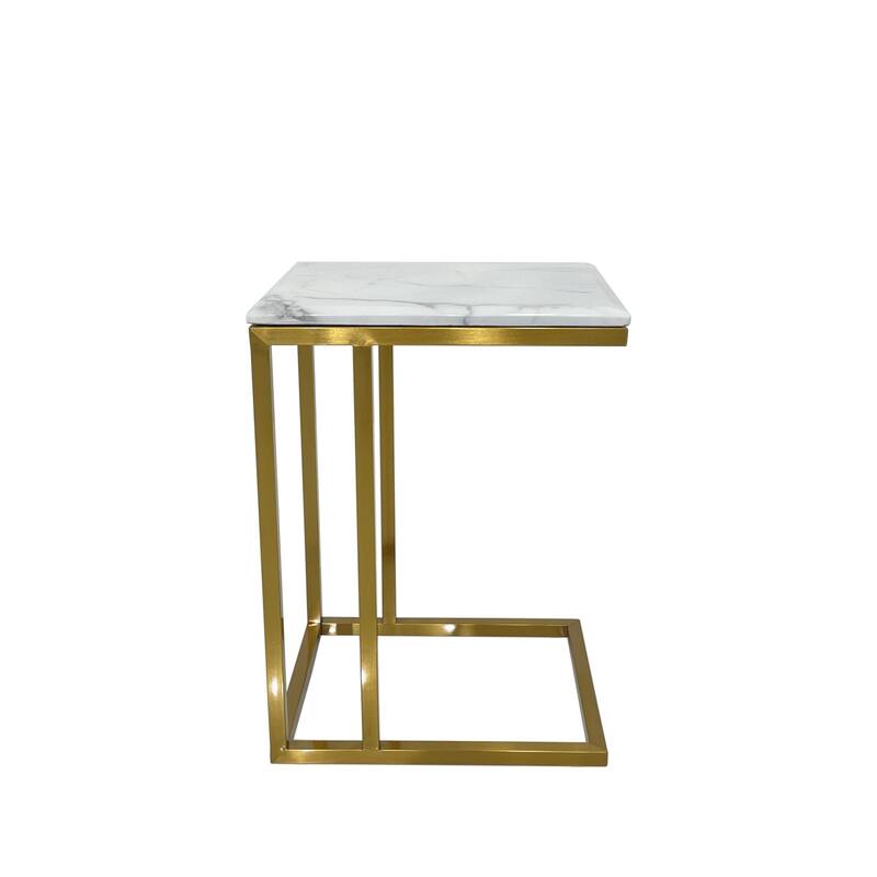 End Table with Marble Top and Matte Gold Base