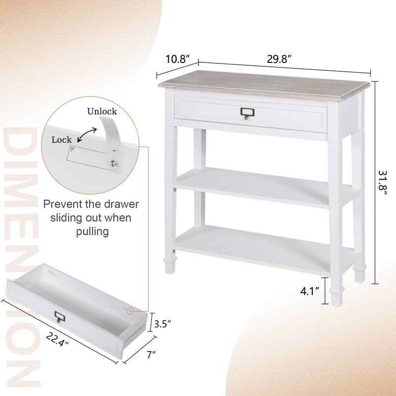 Accent White Console Table with Drawer and Shelf, Wood Sofa Table with Storage for Entryway Hallway Living Room