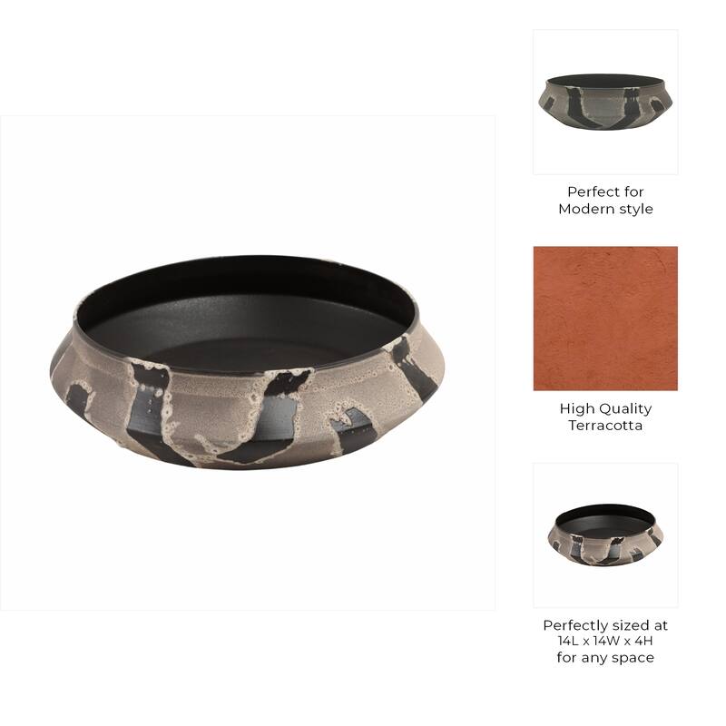 Terracotta Decorative Bowl Accent Piece for Home Office- 4" Multi - 14" x 14" x 4"