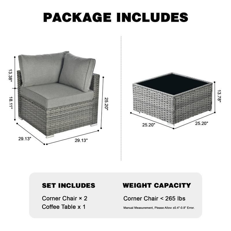 HOOOWOOO 3-piece Patio Wicker Outdoor Sofa Set with Coffee Table