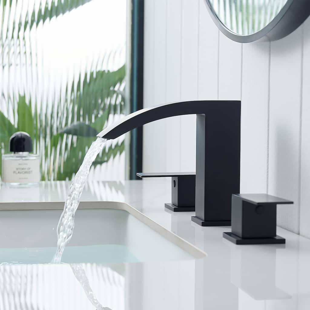 Black Dual Handle 3 Holes Waterfall Bathroom Faucet