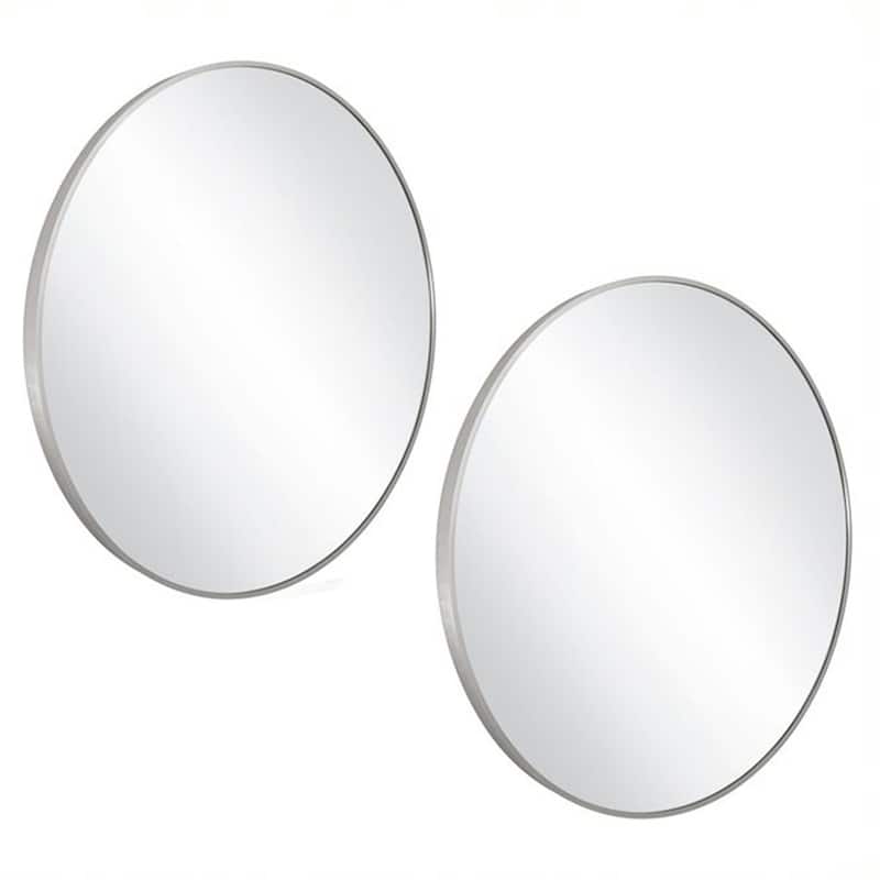 Design House 28-Inch Kenna Modern Metal Round Decorative Wall Accent Mirror - Brushed Silver - 2 Pack