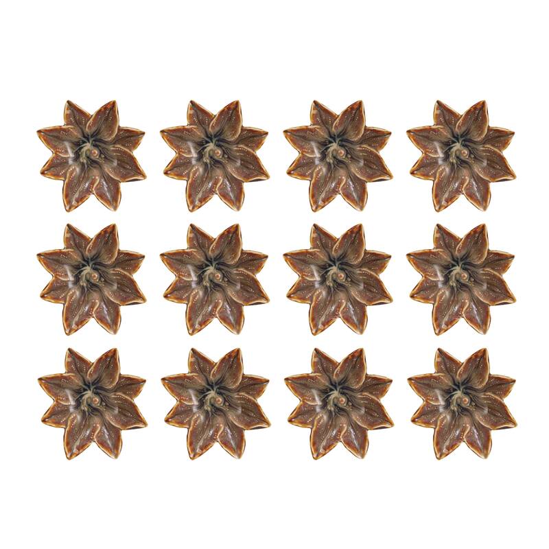 Stoneware Flower Plate with Glaze - Tan
