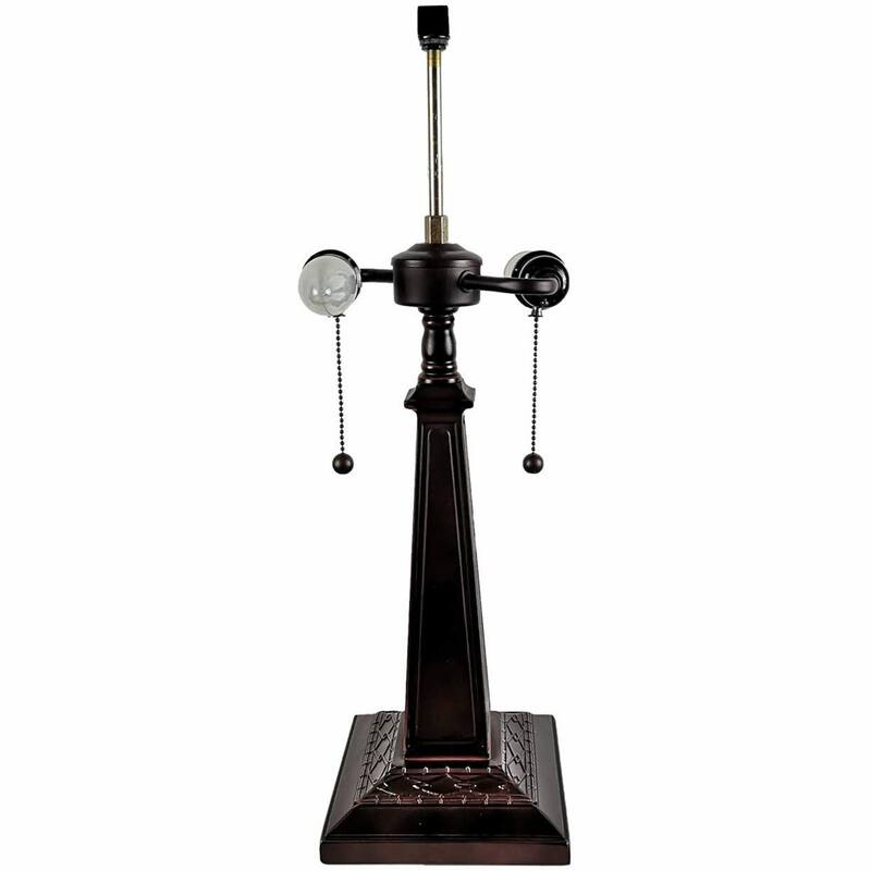 HomeRoots 23" White Amber and Brown Stained Glass Two Light Mission Style Table Lamp - 21 x 22 x 11