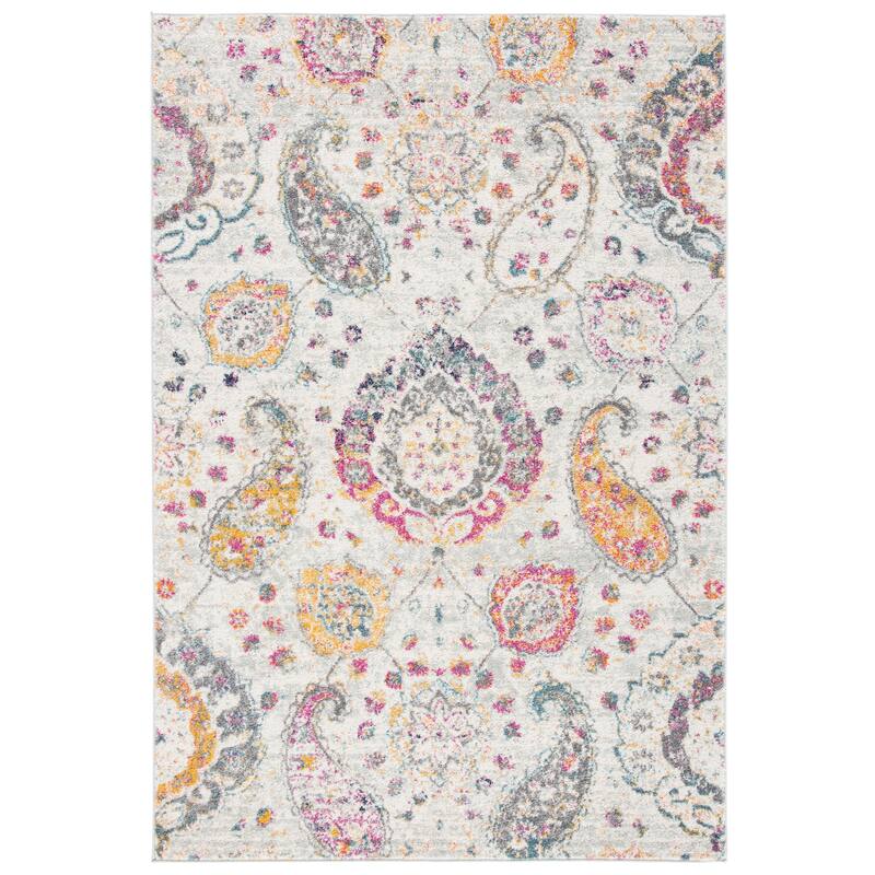 SAFAVIEH Madison Belle Boho Glam Paisley Pattern Area Rug - 6'7" x 6'7" Square - Grey/Gold