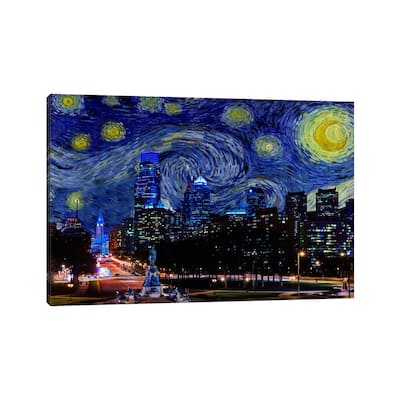 iCanvas "Philadelphia, Pennsylvania Starry Night Skyline" by 5by5collective Canvas Print