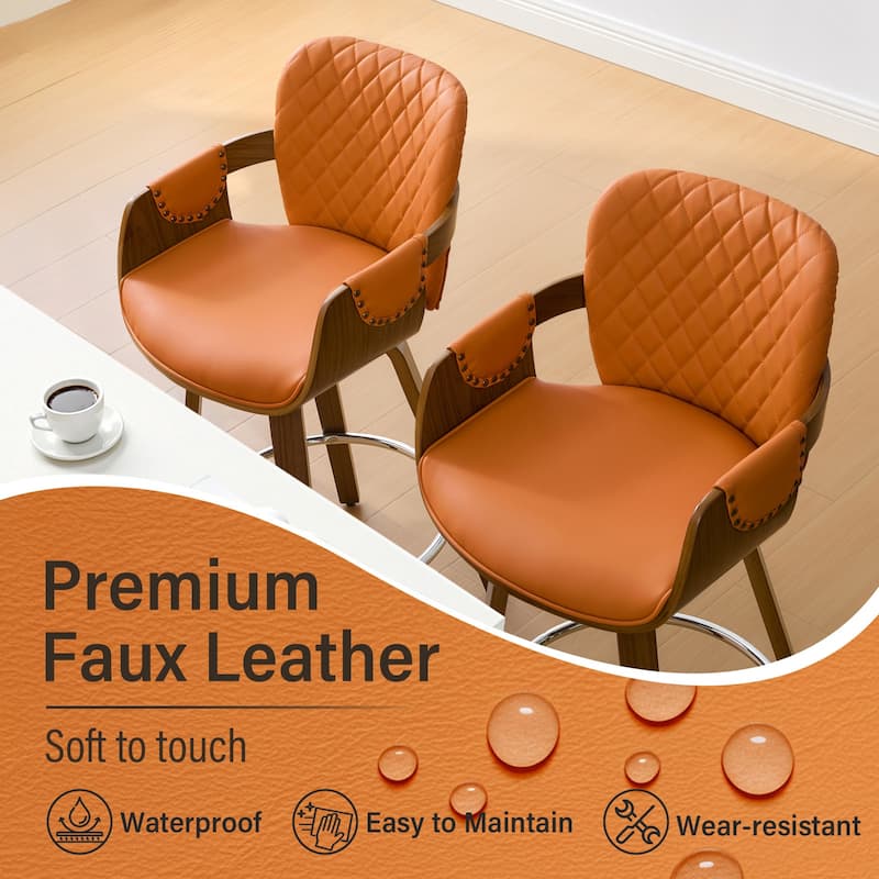 26-Inch Upholstered Swivel Counter Height Bar Stool with Armrests - 36.6"H x19.5"W x 21.3"D