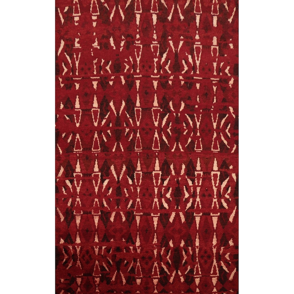 Hand Knotted Oriental 100% Wool Carpet Modern Geometric Red Gabbeh Area Rug - 7' 6'' X 5' 6''
