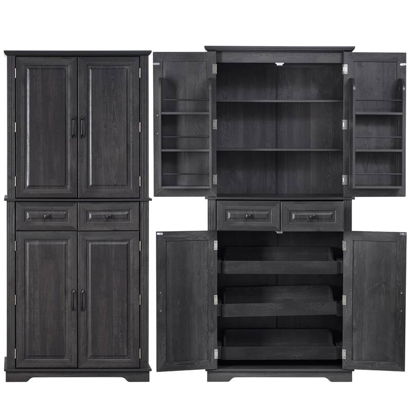 Kitchen Pantry Storage Cabinet Cupboard with 3 Pull Out Organizers