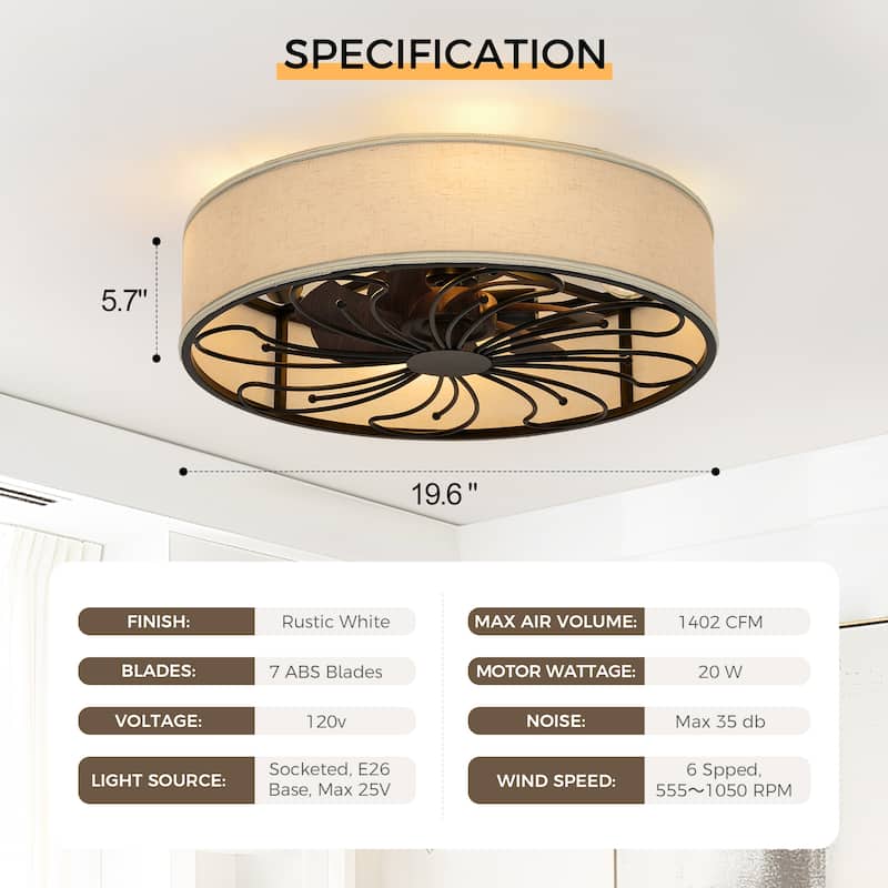 20-Inch Indoor Black Low Profile Cage Ceiling Fan - 20 Inches