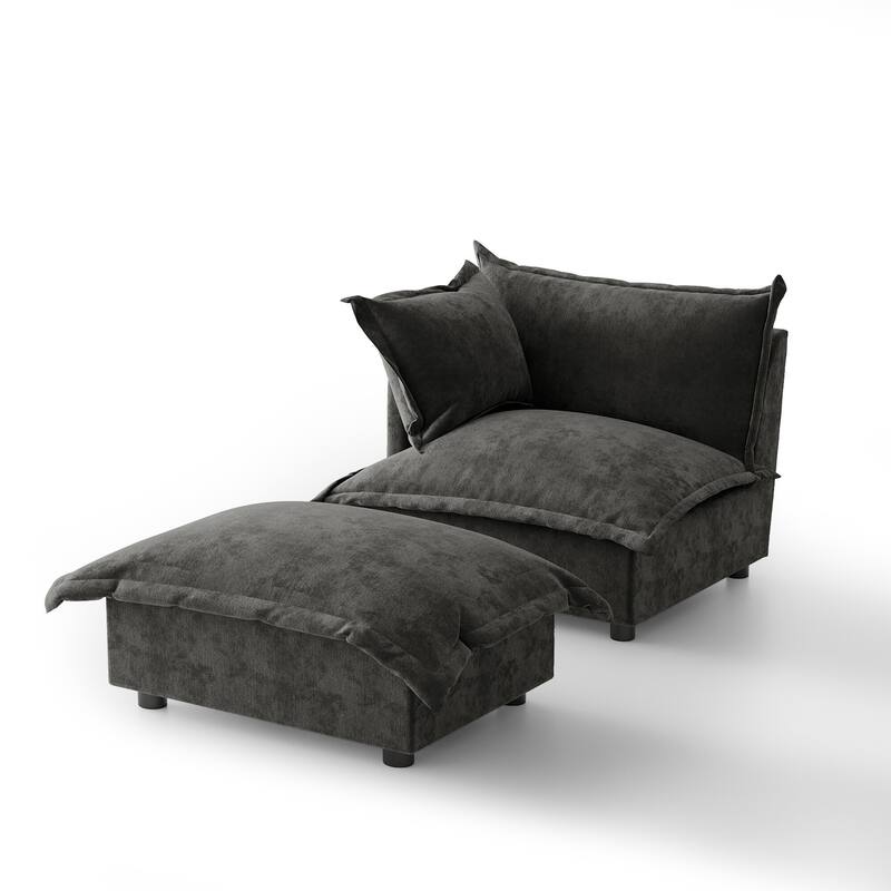 Casual 40"W Oversized Soft Comfy Cloud Chenille Chaise Lounge with Ottoman