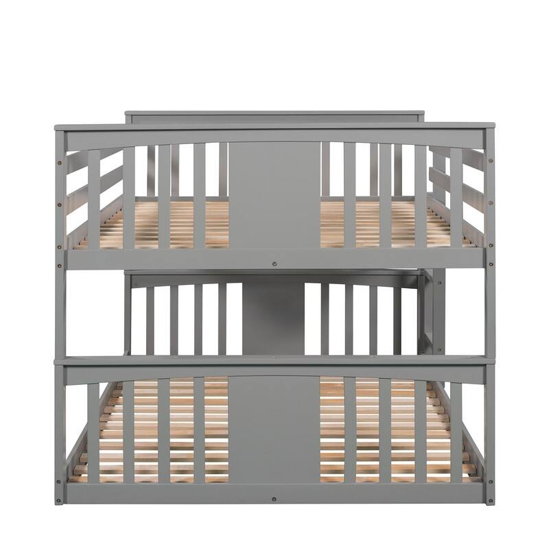 Low Bunk Beds Full Over Full Wood Bunk Bed Frame Floor Bunkbed for Kids Toddlers Boys Girls Teens' Bedroom Dorm