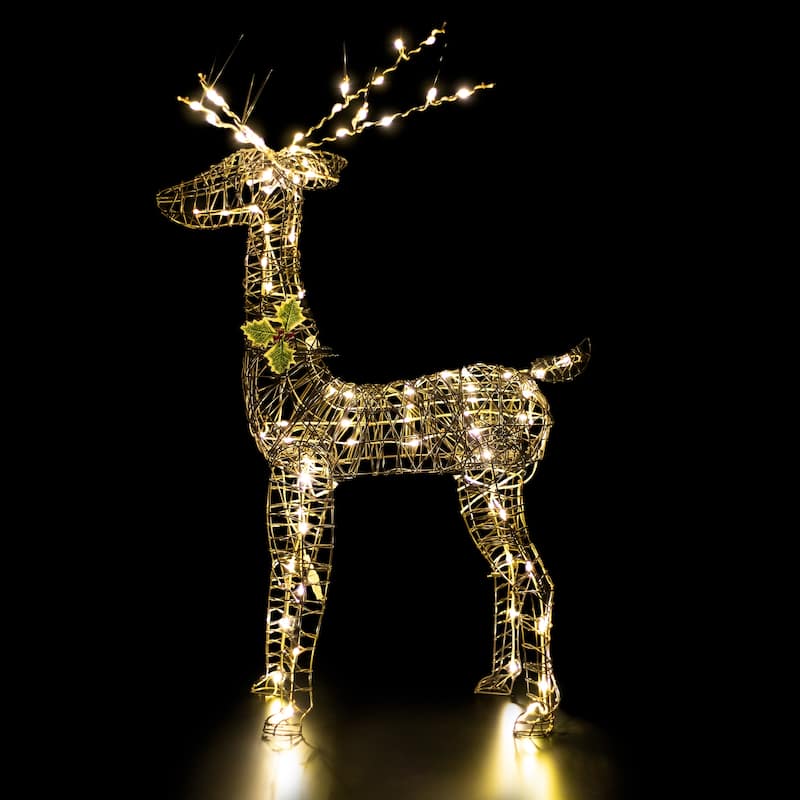 LED Lighted Rattan-Style Reindeer Outdoor Christmas Decoration - 46.5" - Brown
