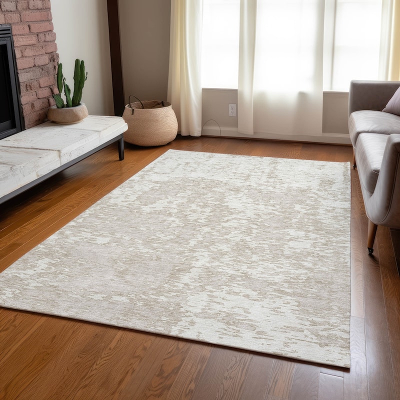 Machine Washable Indoor/ Outdoor Abstract Pixels Chantille Rug