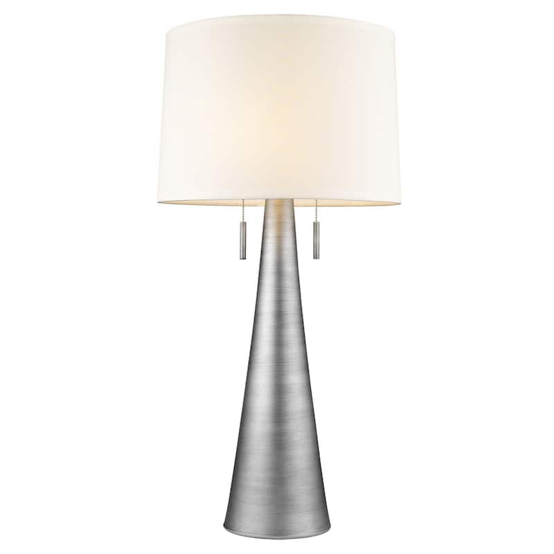 HomeRoots 34" Silver Metal Two Light Table Lamp With White Empire Shade - 16