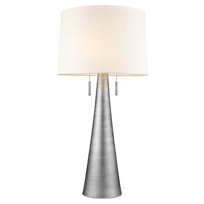 HomeRoots 34" Silver Metal Two Light Table Lamp With White Empire Shade - 16