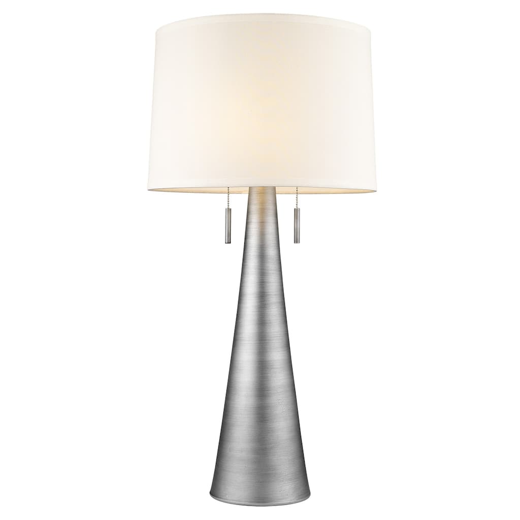HomeRoots 34" Silver Metal Two Light Table Lamp With White Empire Shade - 16