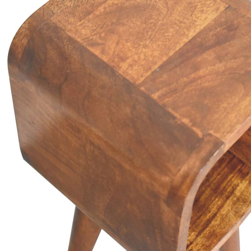 Solid Wood Extra Mini Minimalist Open Curved Chestnut Bedside