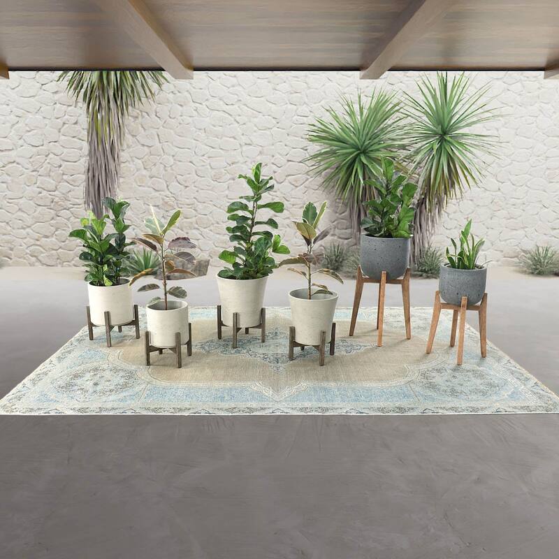 Enola 32" Large Round Standing Pot, Grey Stone