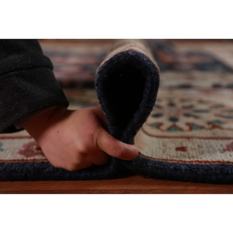 Navy Blue Oushak Indian Area Rug Hand-Knotted Wool Carpet - 9'3" x 12'0"