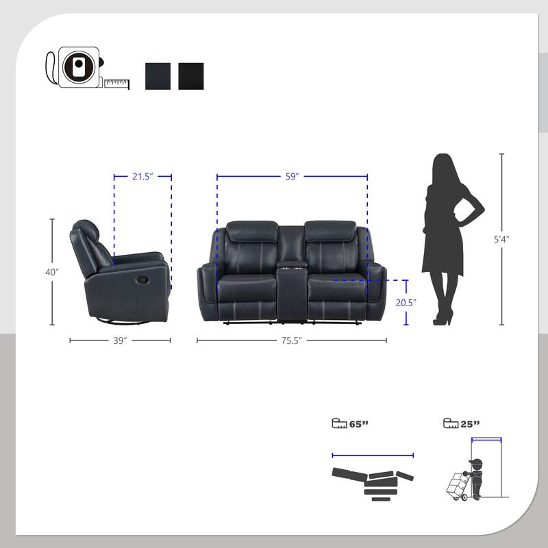Manuel 2-Piece Manual Reclining Living Room Sofa Set