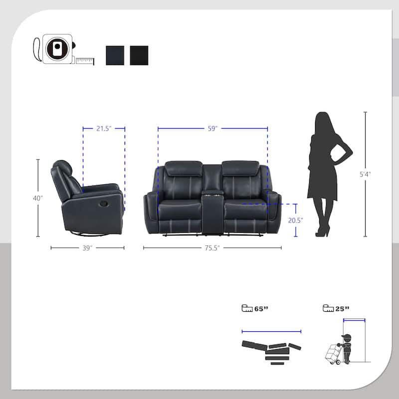 Manuel Breathable Faux Leather Manual Double Reclining Loveseat