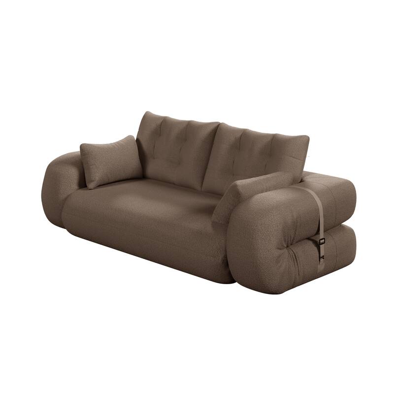78.7" Foldable Sofa Bed, Teddy Fabric Convertible Floor Sofa Couch with Pillow, Upholstered Loveseat Sleeper Bed for Living Room