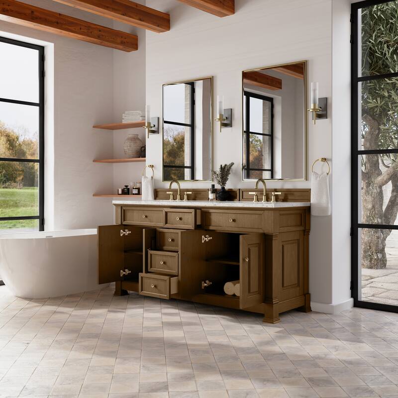 Brookfield 72" Double Vanity, Honey Oak w/FreePower Wireless Charger