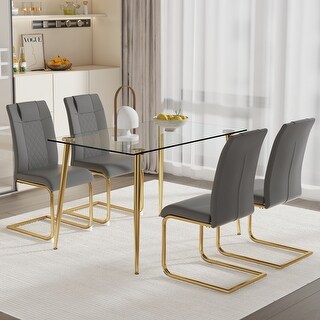 Rectangular Dining Table With Tempered Glass Tabletop And Metal Legs ...