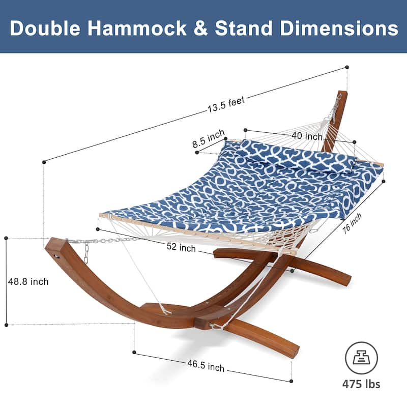 Rope Hammock with 13.5ft Wooden Stand and Removable Pad