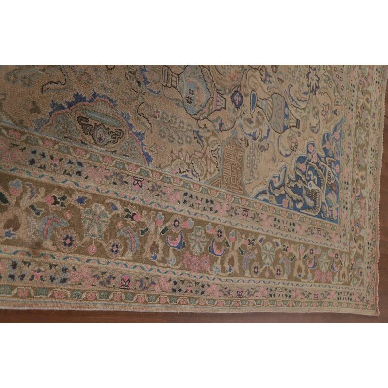 Hand Knotted Oriental 100% Wool Carpet Traditional Floral Peach Kashmar Area Rug - 12' 7'' X 9' 6''