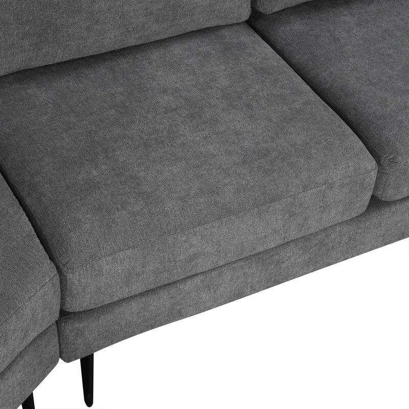 111" Chenille Curved 3-Seater Sofa with Removable Patterned Pillows