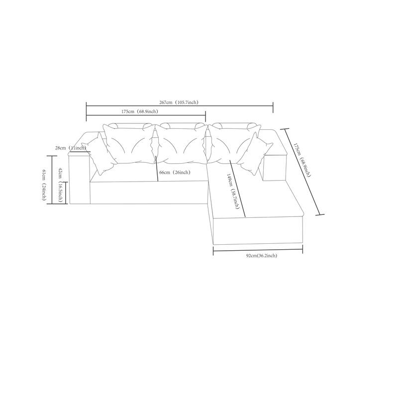 105" Cloud Sectional Couch with L-Shape Chaise,Modern Modular Sofa with Deep Seat, Upholstered Couches for Living Room