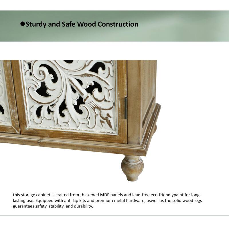 Accent Cabinet with 4 Doors, Sideboard Buffet Cabinet with Storage, Credenza Storage Cabinet with Wood Carved Floral Doors