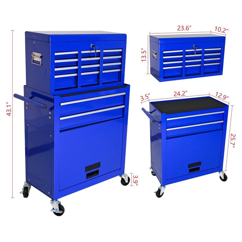 8-drawer Rolling Tool Chest High Capacity Tool Box Storage Cabinet With Drawers Wheels