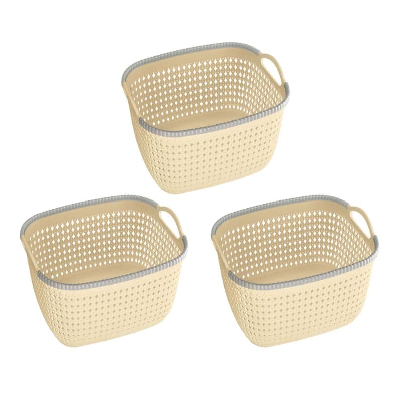 Rattan Plastic Weave Basket, Storage Bins Organizer for Closet, Shelf, Kitchen, Pantry and Bathroom -Ideal for Makeup, Cosmetics