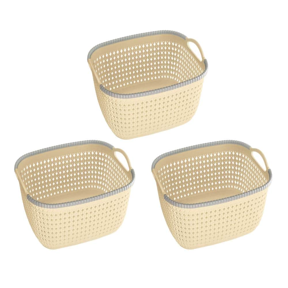 Rattan Plastic Weave Basket, Storage Bins Organizer for Closet, Shelf, Kitchen, Pantry and Bathroom -Ideal for Makeup, Cosmetics