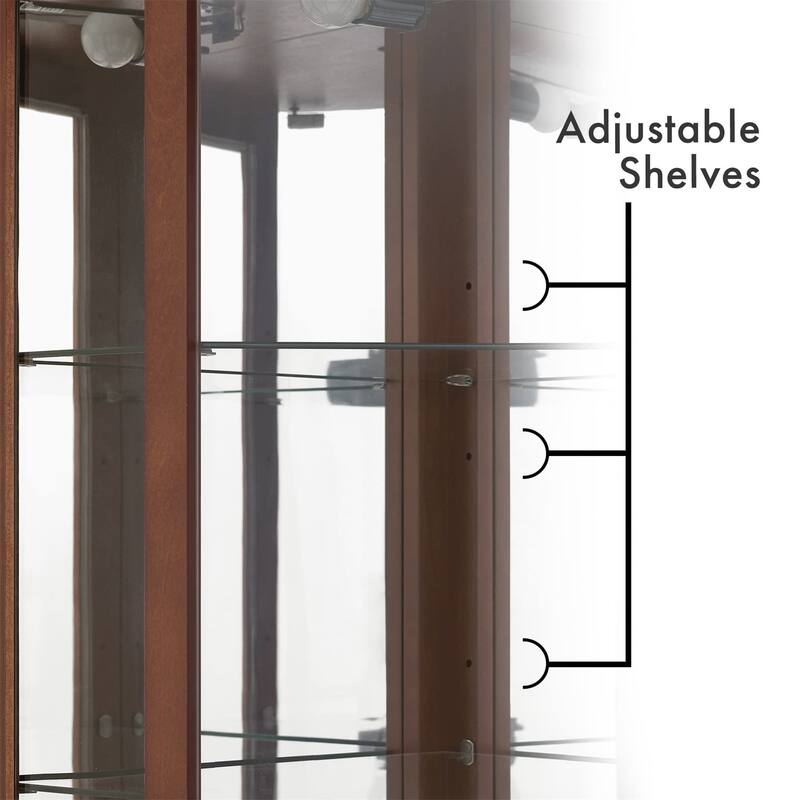 6 Adjustable Shelves Corner Curio Display Cabinet with Mirrors (Light Bulb Not Included)