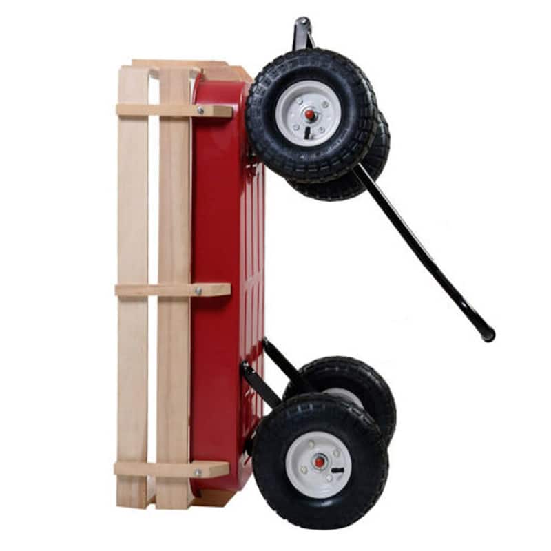 Outdoor Wagon, Wood Railing Garden Cart with 10" Pneumatic Tires