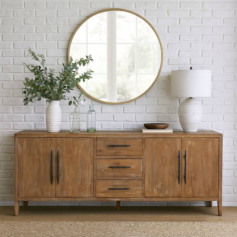 Tuley Sideboard Buffet Cabinet, 3 Drawers, 2 Cabinets, Brown, 91 Inch
