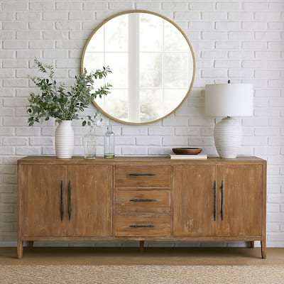 Tuley Sideboard Buffet Cabinet, 3 Drawers, 2 Cabinets, Brown, 91 Inch