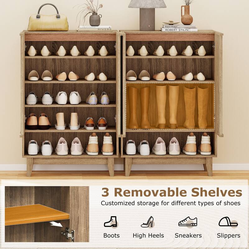 Gymax Shoe Cabinet 6-Tier Shoe Storage Organizer w/2 Fluted Doors 3